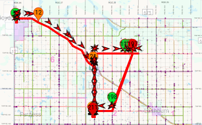 Map of a path of a GPS tracked fleet device